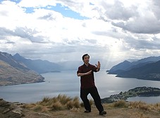 Dr Lam at New Zealand - tai chi posture of playing the lute